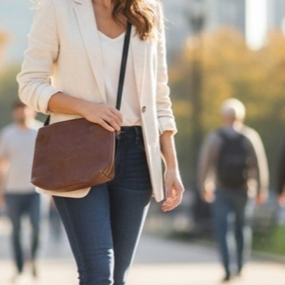 Charleston Brown Leather Bag W/ Cross Body Removable Strap